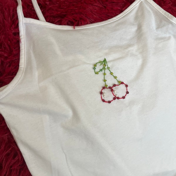 hand embroidered cherry coquette beaded bow tank!