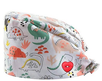 cute baby dinosaurs cap, Scrub caps, surgical cap, scrub hats for women with buttons, adjustable toggle, Surgical Cap Floral Scrub Hat