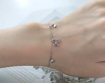 silver butterfly bracelet, Bracelet for Women, charm bracelet, Butterfly Bracelet, Cute Bracelet, Dainty Bracelet, Delicate set