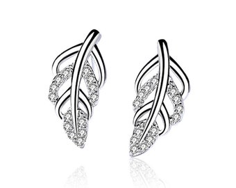Silver Leaf Earrings, Leaf Branch Stud Earrings, Olive Leaf Earrings, Silver Leaf Earring studs, Sterling Silver