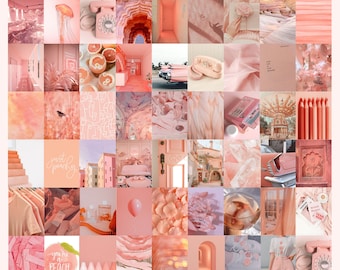 Peach Coral Pink Photo Wall Collage Kit, Peach Aesthetic, Peachy Pink, Digital Prints, Aesthetic Room Wall Decor, 65 Pcs