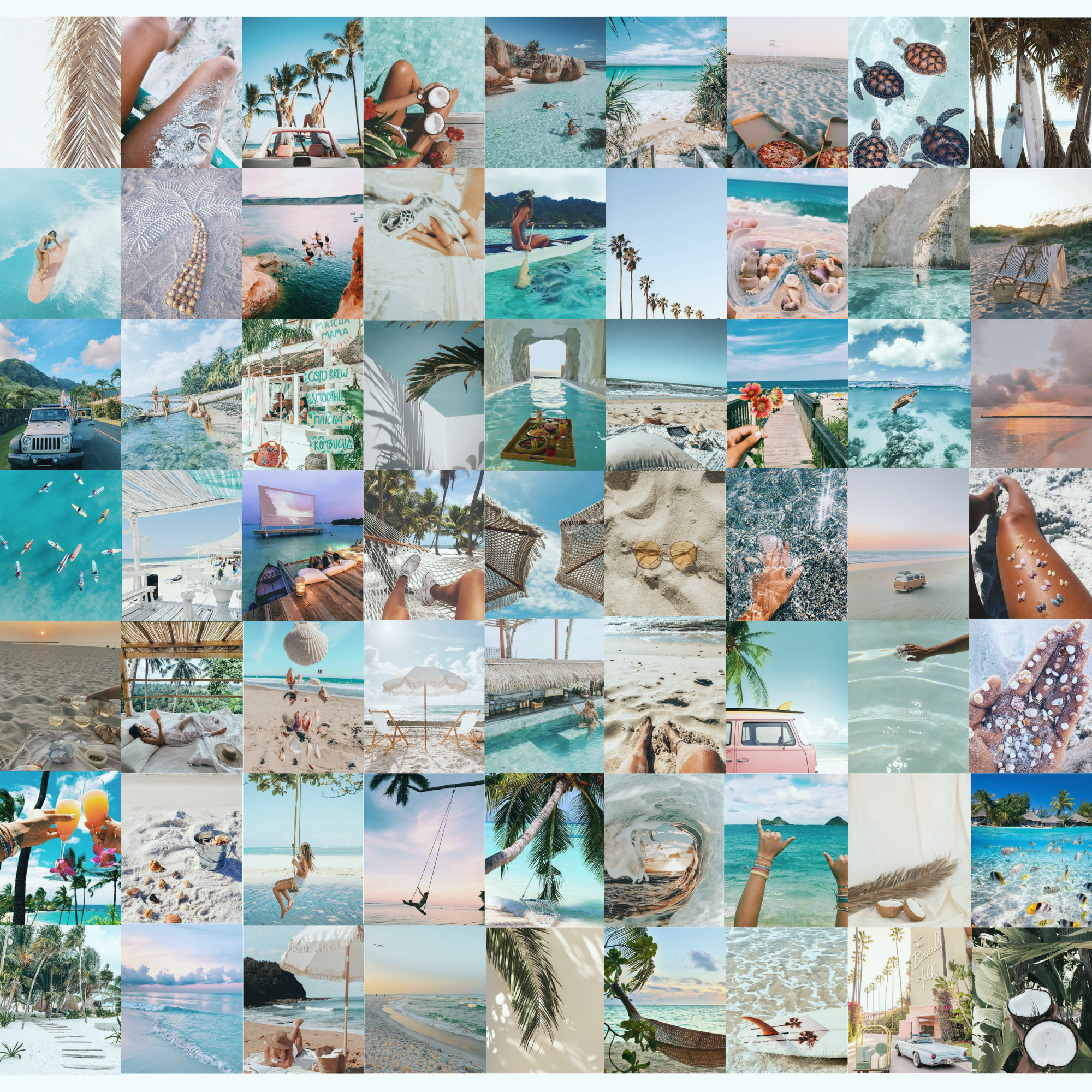 Beach Photo Wall Collage Kit, Summer Aesthetic, Beachy Aesthetic, Digital Prints, Aesthetic Room Wall Decor, 60 Pcs