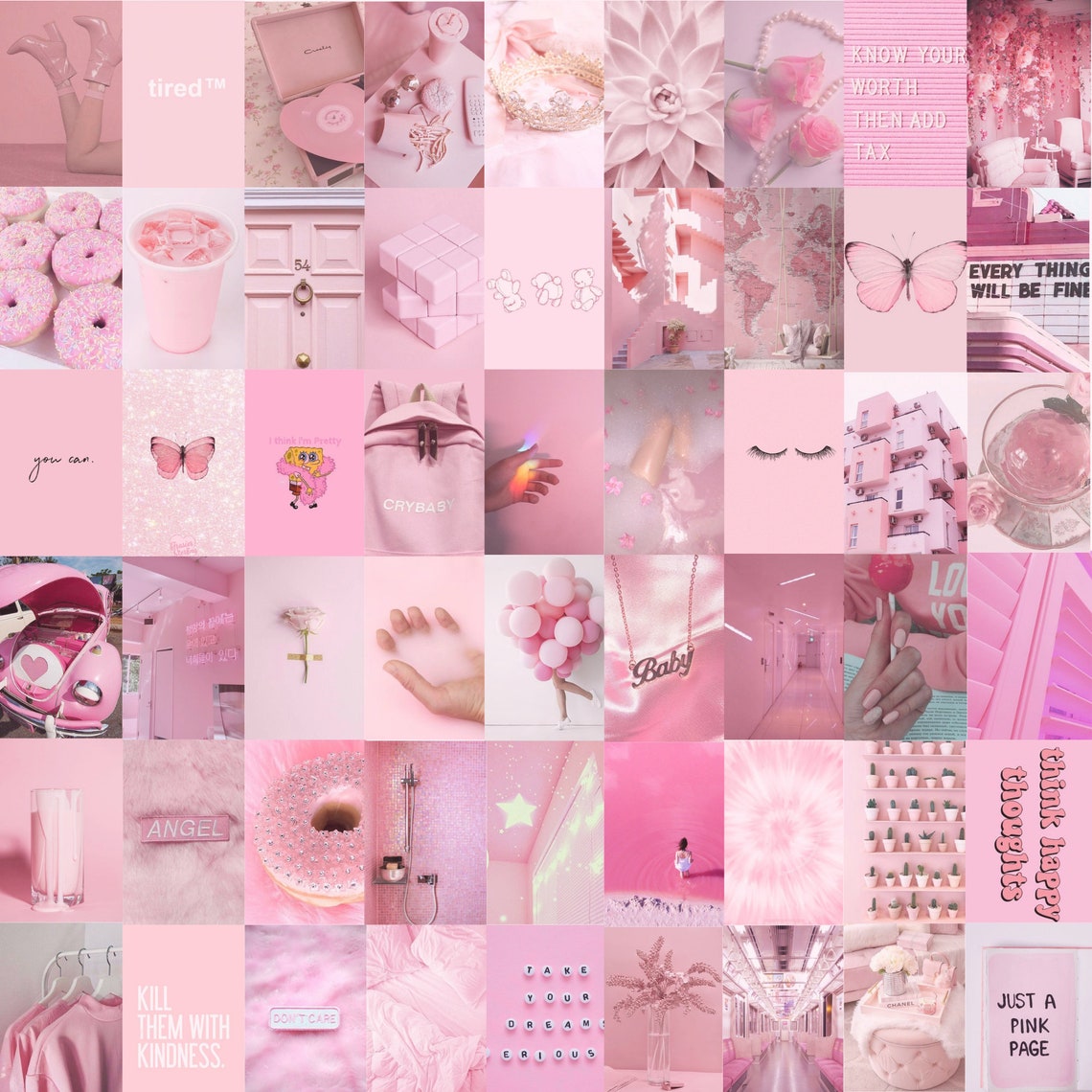 Pink Photo Wall Collage Kit Pink Aesthetic Baby Pink Etsy UK
