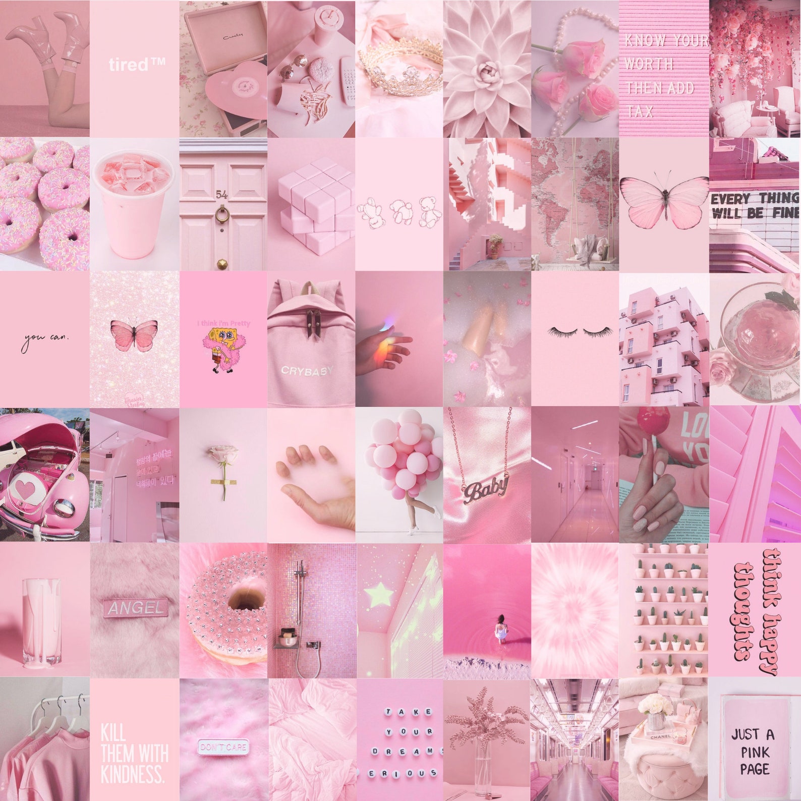 Pink Photo Wall Collage Kit Pink Aesthetic Baby Pink - Etsy UK