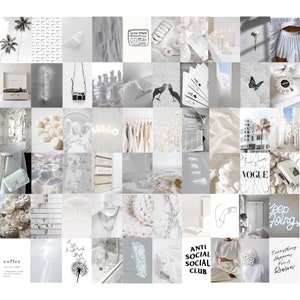 White Photo Wall Collage Kit, White Aesthetic, Off White, Instant Digital Download, Digital Prints, Aesthetic Room Wall Decor, 60 Pcs