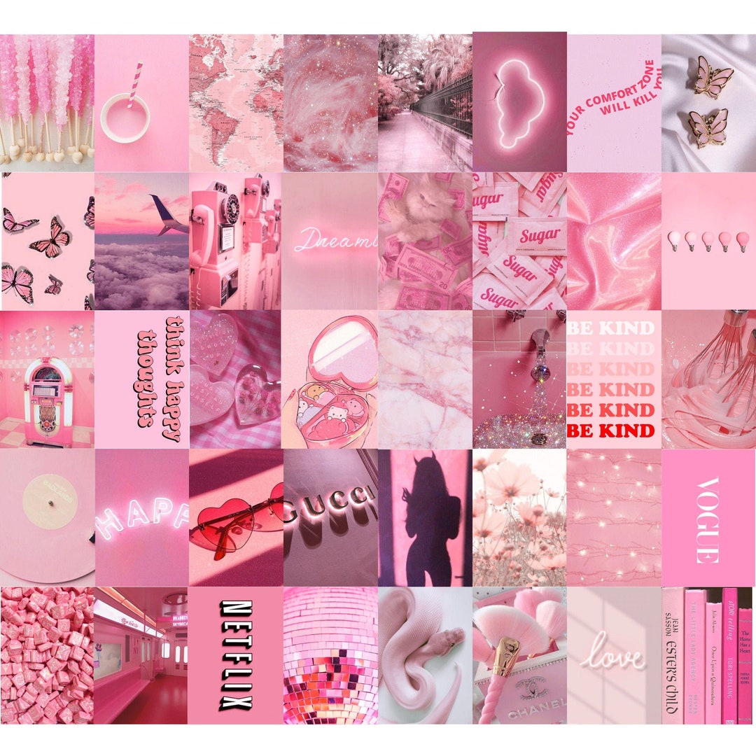 Pink Photo Wall Collage Kit, Pink Aesthetic, Baby Pink, Instant Digital
