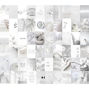 Kit de collage de pared de fotos blanca, estética blanca, blanco puro, descarga digital instantánea, decoración de la pared de la habitación estética, 60 pcs
