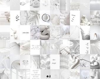 White Photo Wall Collage Kit, White Aesthetic, Pure White, Instant Digital Download, Aesthetic Room Wall Decor, 60 Pcs