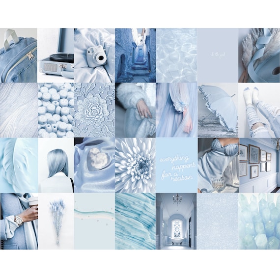 Pale Blue Photo Wall Collage Kit Blue Aesthetic Baby Blue Etsy Finland