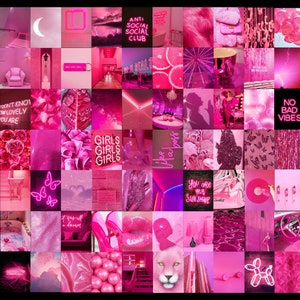 Pink Photo Wall Collage Kit, Hot Pink Aesthetic, Bright Neon Pink, Instant Digital, Digital Prints, Aesthetic Room Wall Decor, 75 Pcs