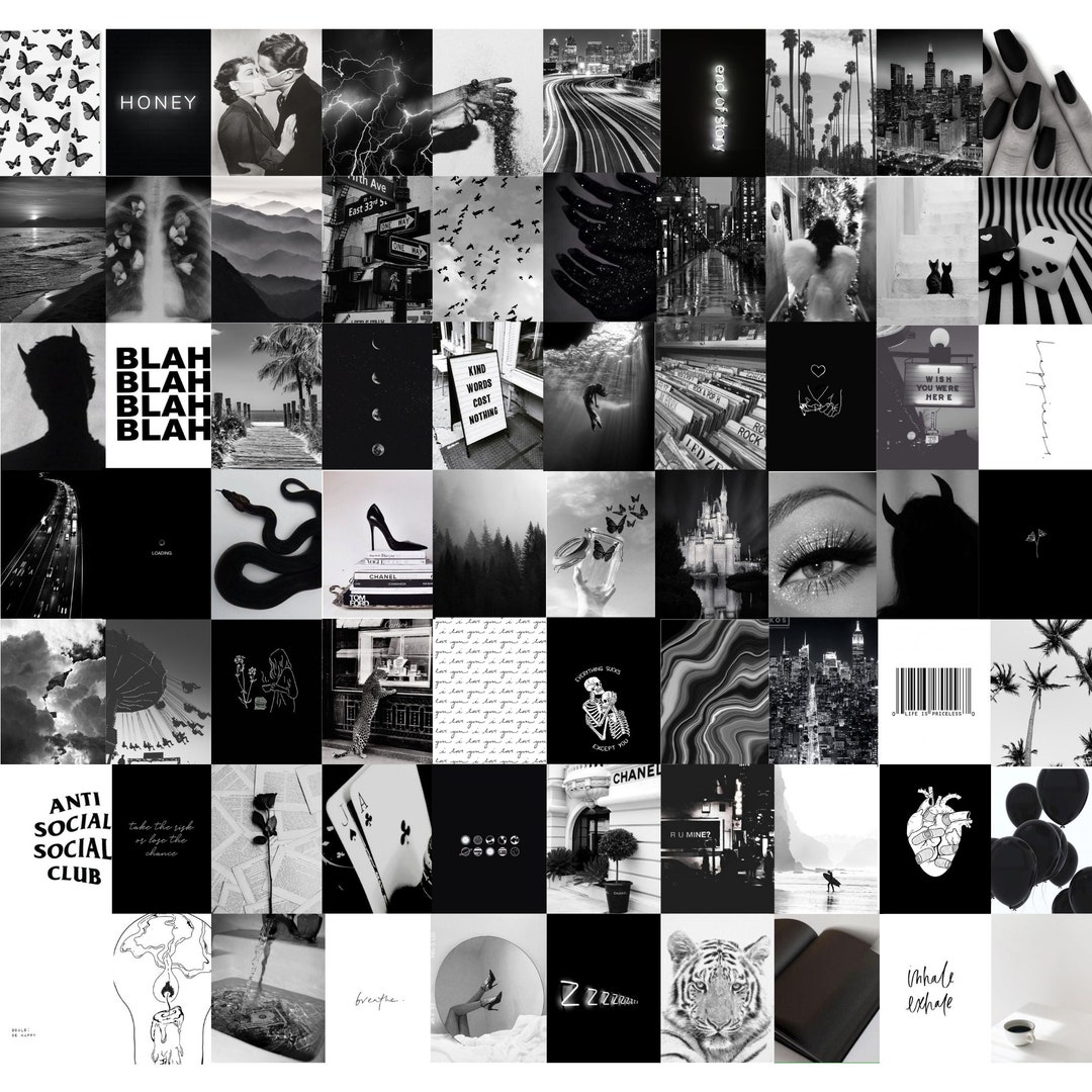 Black Photo Wall Collage Kit Black Aesthetic Black and - Etsy