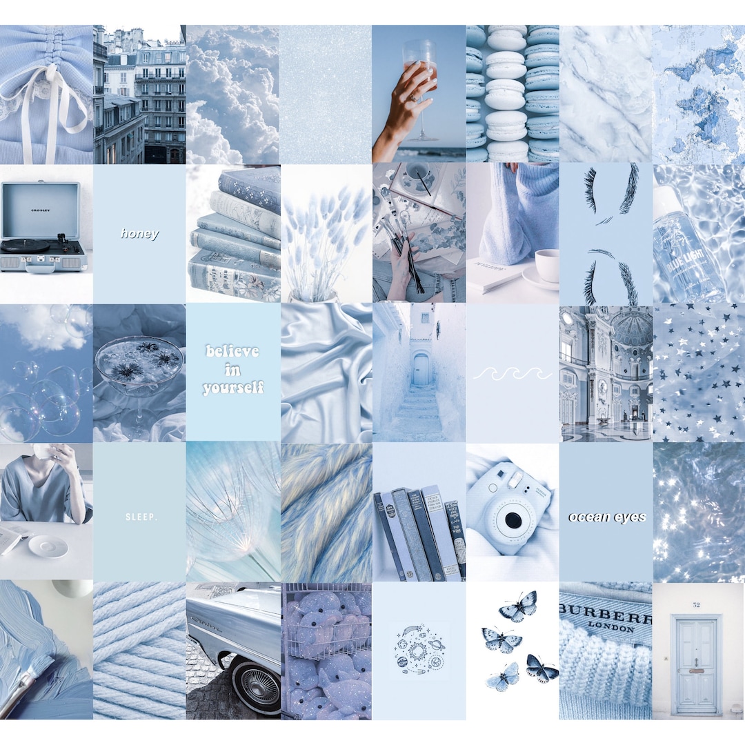 Pale Blue Photo Wall Collage Kit, Blue Aesthetic, Baby Blue, Instant ...