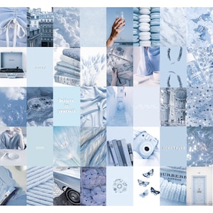 Kit collage di pareti fotografiche blu pallido, estetica blu, blu bambino, download digitale istantaneo, arredamento murale della stanza estetica, 65 pezzi