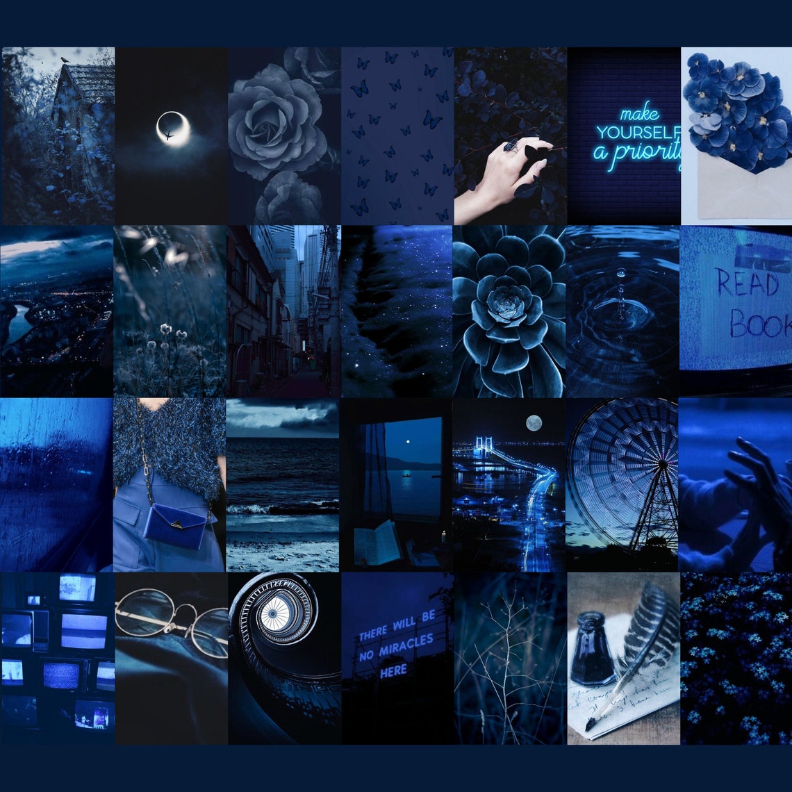 Navy Blue Photo Wall Collage Kit Blue Aesthetic Dark Blue | Etsy
