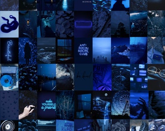 Navy Blue Photo Wall Collage Kit, Blue Aesthetic, Dark Blue, Digital Prints, Aesthetic Room Wall Decor, 60 Pcs