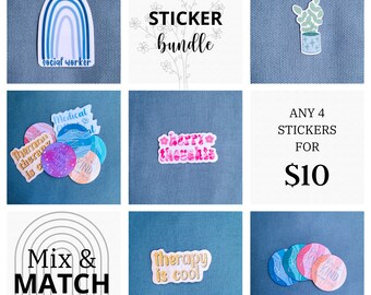 Sticker Bundle, Sticker Pack, 4 for 10, Mental Health, Social Work, Laptop Sticker, Bottle Sticker, Vinyl Sticker, Decal, Die Cut Sticker
