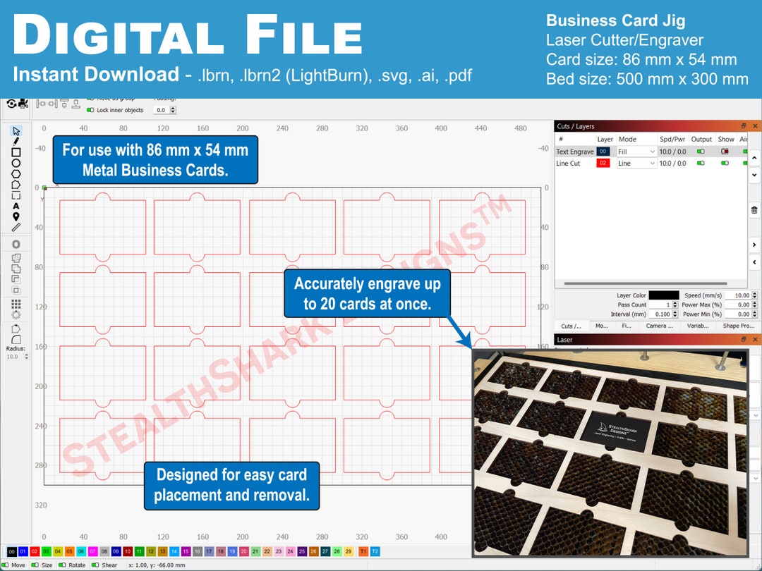 Digital Laser File - 20ct Business Card Jig - Customizable - .lbrn/.svg ...