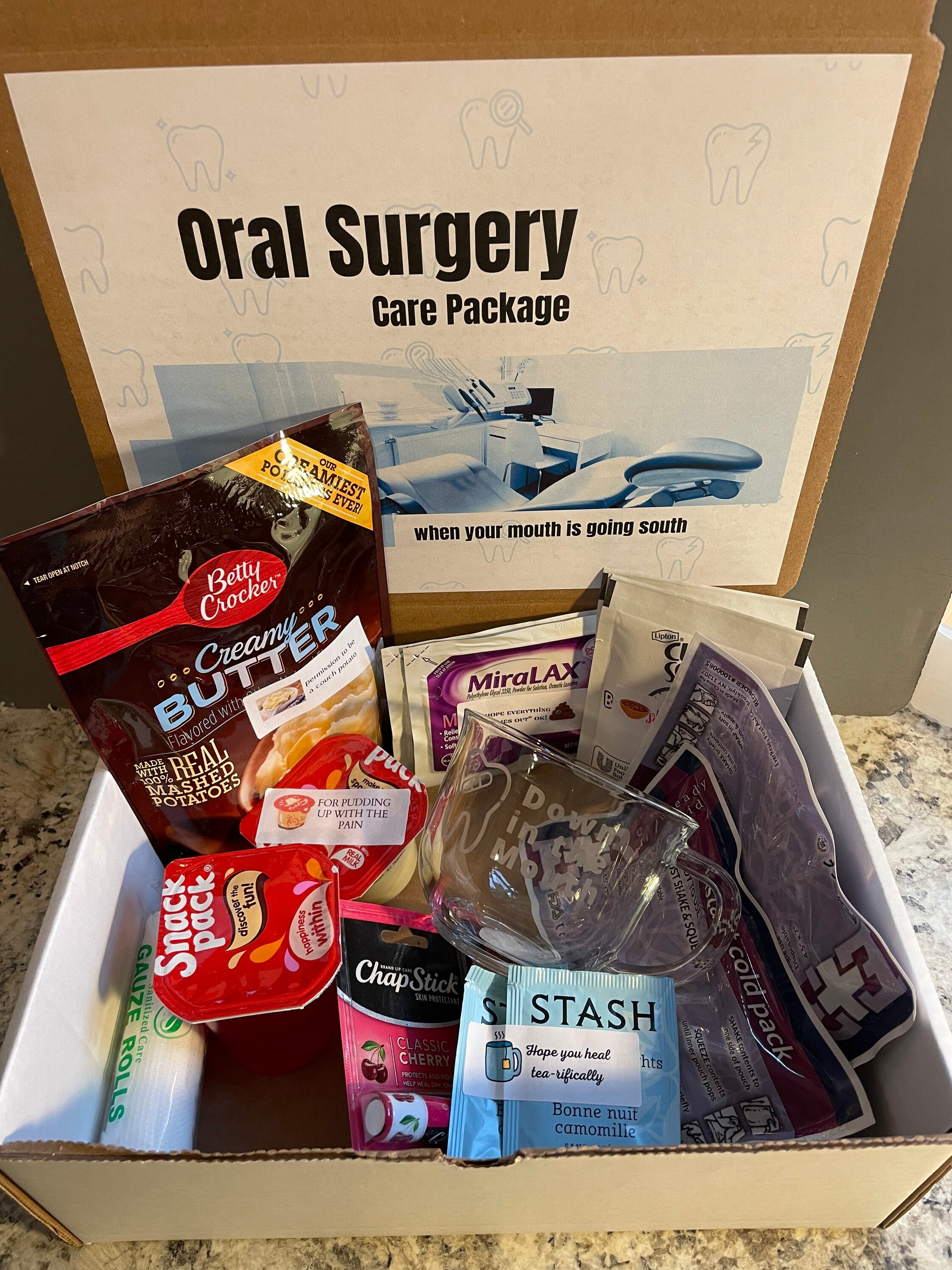 Oral care sample packs for oral surgery recovery