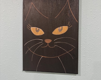 30x40 cm klassisk svart kattmålning på duk, utan ram