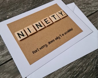 Scrabble 90th Birthday! Handcrafted and unique Birthday/Greeting Card