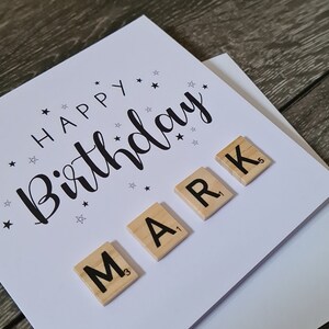 Personalised Happy Birthday Scrabble Card – Handcrafted & Unique Greeting Card
