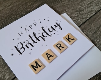Personalised Happy Birthday Scrabble Card – Handcrafted & Unique Greeting Card