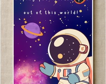 Astronaut Birthday Card, Space Theme, Custom Message (Digital Download)