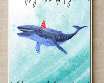 Whale Birthday Card, Fun Whale Design, Hand Crafted Greeting (Digital Download)