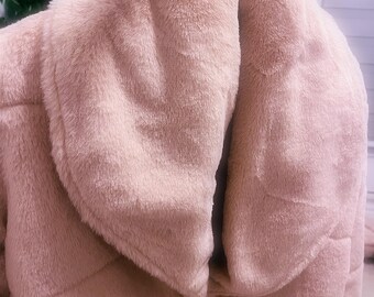 Women Fleece Baby Pink Jacket | Teddy Bear Jacket | Fur Baby Pink Coat | Soft Fur Pink Crop Jacket | Pink Crop Jacket | Women Crop Jacket