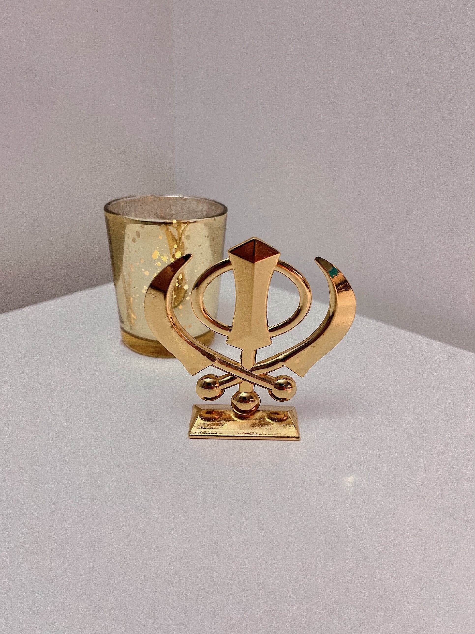 Ciondolo Khanda Punjabi Sikh Placcato Oro OS514 - Grande Da Appendere In Auto O Casa