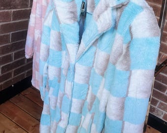 Women Fleece Sky Blue Coat | Teddy Bear Jacket | Fur Blue Coat | Soft Fur Sky Blue Long Jacket | Light Blur Long Jacket | Women Long Jacket