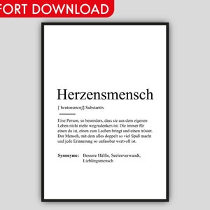 Download HERZENSMENSCH Definition Poster, Beste Freundin Geschenk Bild, Tante, Oma, Freundschaft, Bedanken, Geburtstag, Lieblingsmensch