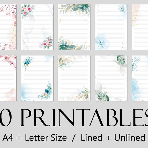 Printable Floral Stationery, Digital Download, Writing Paper 10 Flower Designs. A4 and 8.5x11 PDF JW Letter Writing Bundle Ministry Supplies