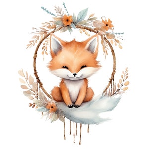 Cute Baby Fox Boho Clipart Download PNG Transparent Background, Illustration, Clipart, T-Shirt Design, Nursery Decor