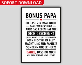 Bonus Dad Picture Poster Download | stepfather gift | Father's Day | stepdad gift idea | Bonus dad birthday | art print
