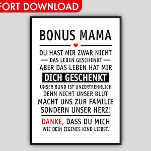 Bonus Mom Download Picture Poster - Stepmom Gift Mother&#39;s Day, Stepmom Gift, Birthday Gift Stepmom, Stepmom Card