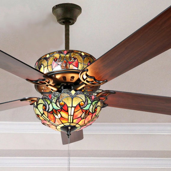 Style Stained Glass Ceiling Fan, Ceiling Fan With Stained Glass Light