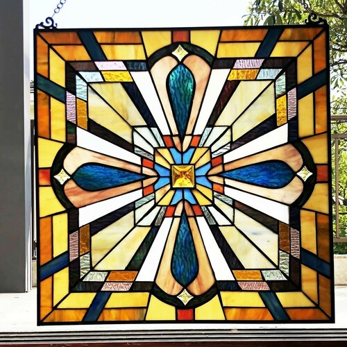 Mission Style Stained Glass Window Panel Suncatcher in X Etsy