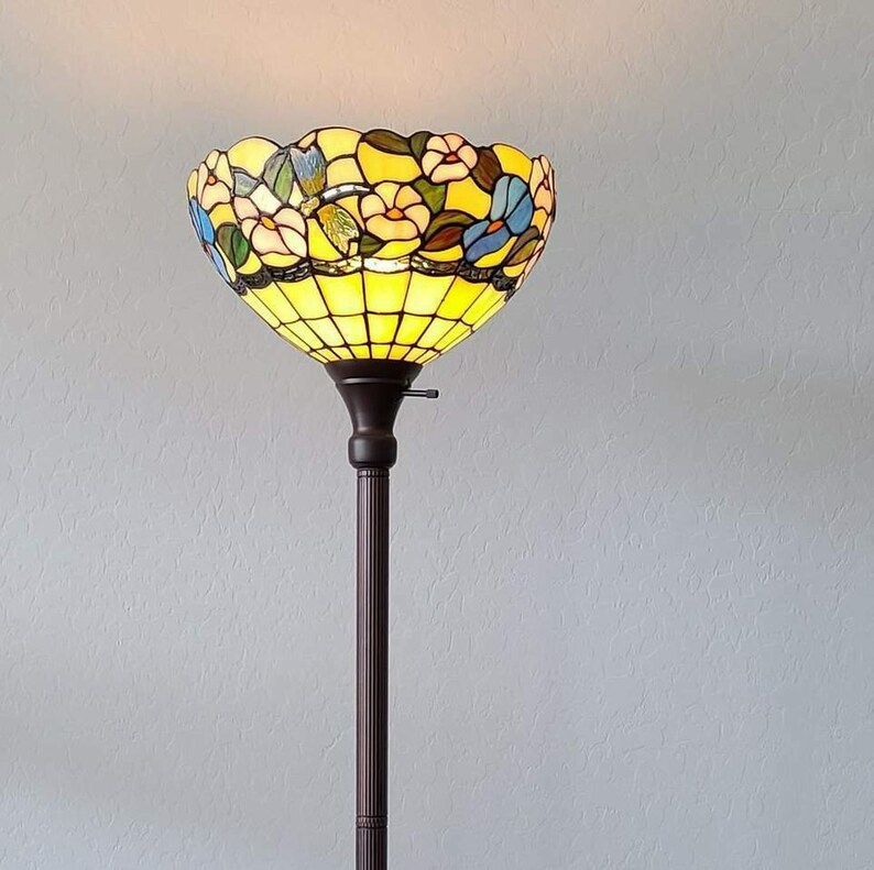 Tiffany Style Floor Torchiere Lamp 70in Stained Glass Floral Etsy