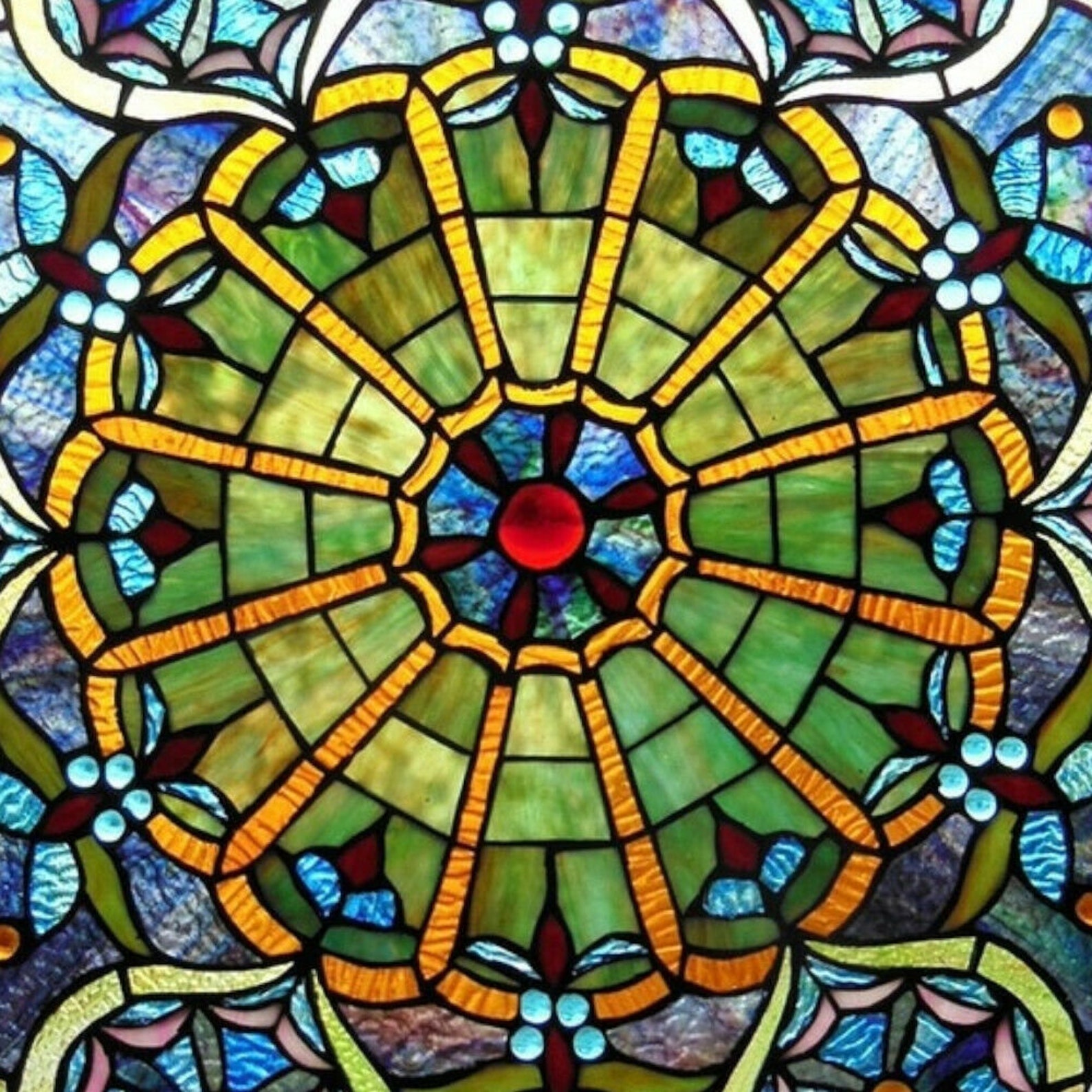 Round Tiffany Style Stained Glass Window Panel Suncatcher 23in Etsy
