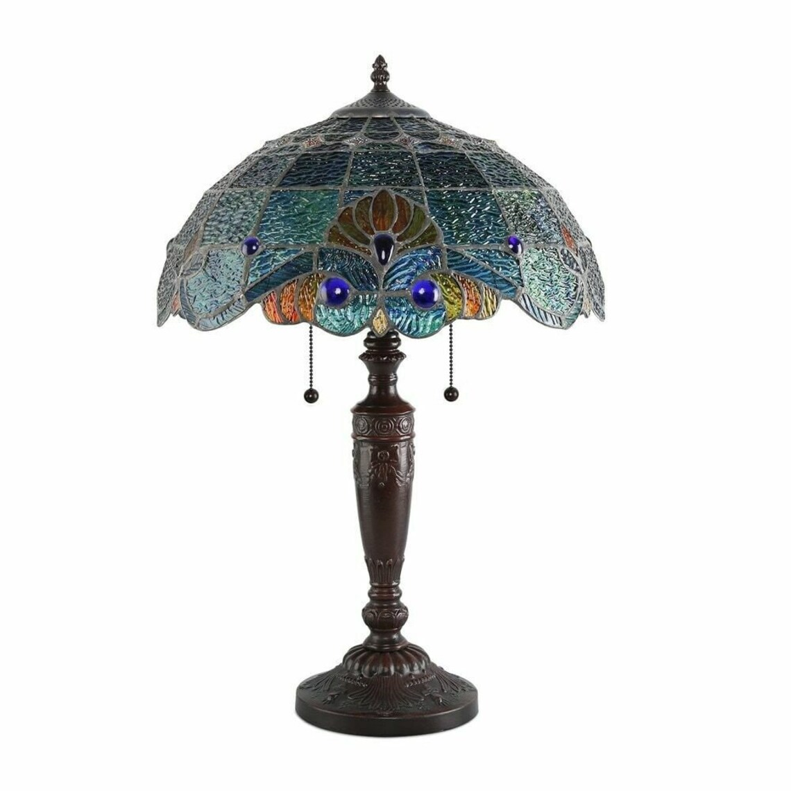 Tiffany Style Handcrafted Blue Vintage Table Lamp 16in Shade Etsy