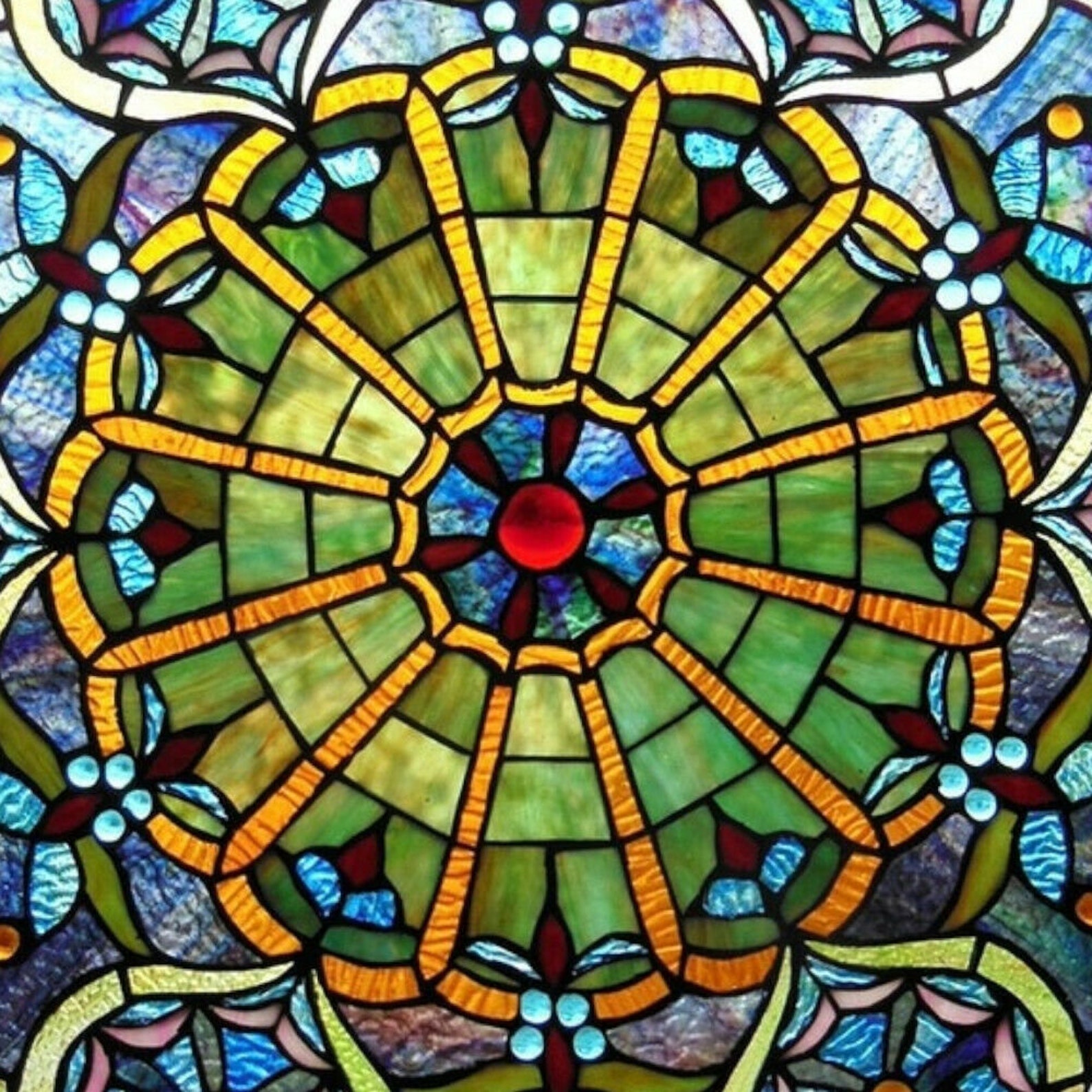 Round Tiffany Style Stained Glass Window Panel Suncatcher Etsy