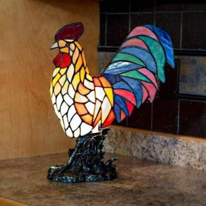 Rooster Stained Glass Accent Lamp Table Lamp 15.5in Tall Etsy