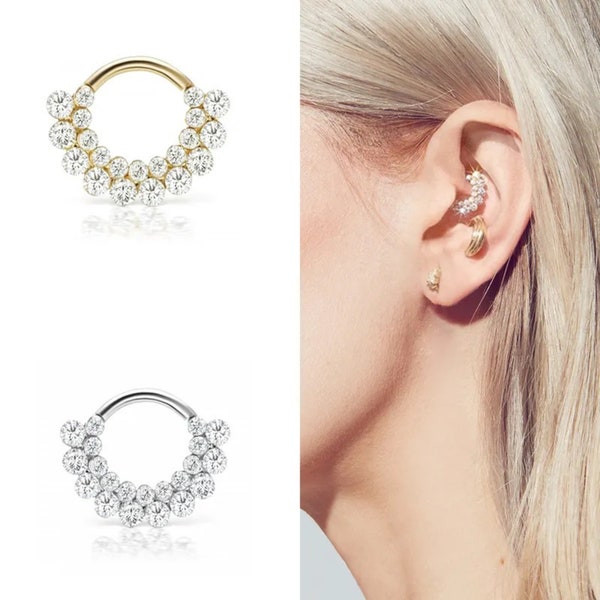 CZ Nose Ring~ Daith piercing ~Gold Nose ring~Gold septum ring ~hoop earrings ~Nose ring hoop~Cartilage hoop ~septum ring~ Gold clicker ring