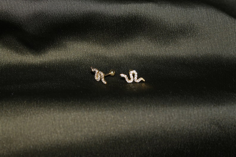 Snake Earrings Small Stud Earrings Earrings Gold Stud EarringsCute earringsTragus StudMinimalist Earringsgold earringsEarrings studs image 5