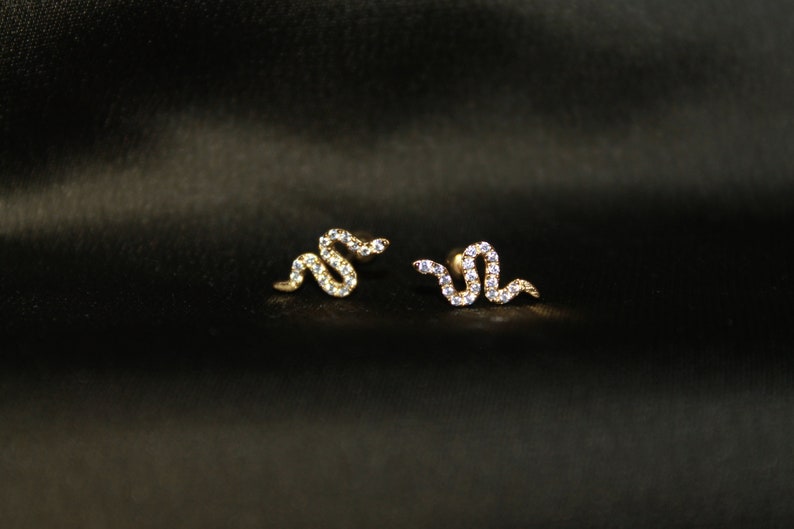 Snake Earrings Small Stud Earrings Earrings Gold Stud EarringsCute earringsTragus StudMinimalist Earringsgold earringsEarrings studs image 1