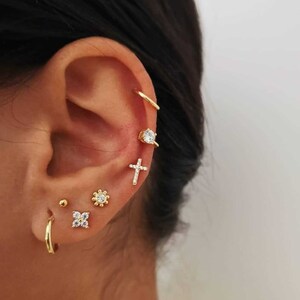 Gold Cross Stud Earrings ~ Dainty Earrings ~ Minimalist Tragus Studs ~Gifts for her