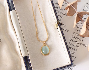 Aquamarine Necklace | Gold Pendant Necklace | Dainty Gold Necklace |Moonstone necklace | Vintage Jewellery | Gifts for her