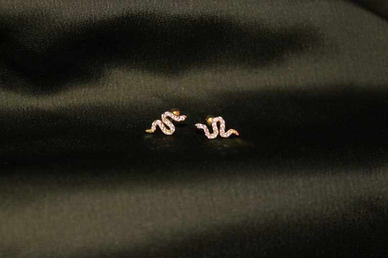 Snake Earrings Small Stud Earrings Earrings Gold Stud EarringsCute earringsTragus StudMinimalist Earringsgold earringsEarrings studs image 3