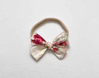 School Girl Bow Baby Headband - Soft Nylon Headbands Babies - Shower Gift - Newborn Bows Knot – Pink Floral